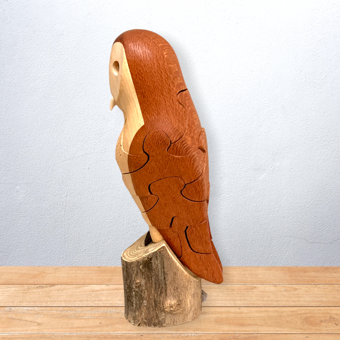 Barn Owl Puzzle with Mouse Inside - Lacewood and Maple