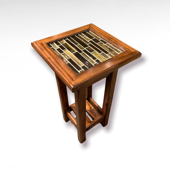 Solid Wood Accent Table - Dark Gold Glass Tile