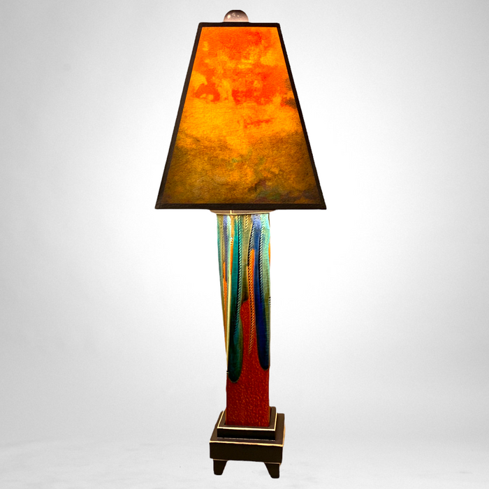 Ceramic table lamp with art paper- rust orange shade