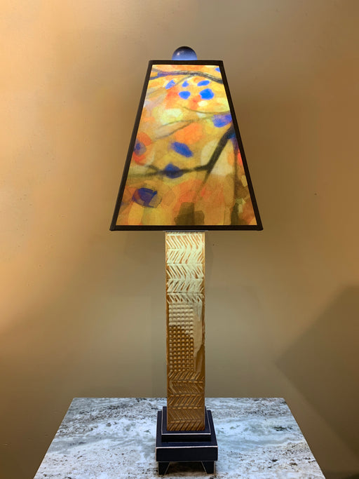 Table Lamp with handmade glass and ceramic base - yellow shade.