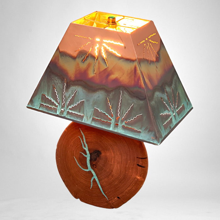 Mesquite Table Lamp with Turquoise Inlay - Copper Shade