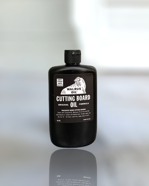 Walrus Oil cutting board care oil for protecting wooden kitchen tools and boards.