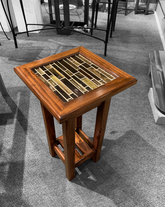 Custom Solid Wood Side Table with Glass Tile Top - Barouke - The WoodCrafters Gallery
