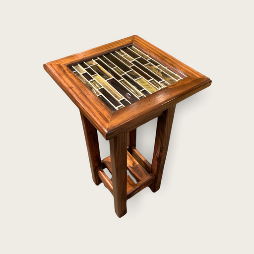 Custom Solid Wood Side Table with Glass Tile Top - Barouke - The WoodCrafters Gallery