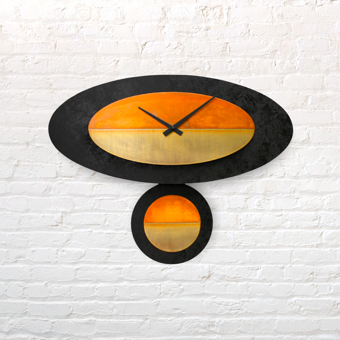Oval Pendulum Clock - Copper on Black Wood - Barouke - The WoodCrafters Gallery