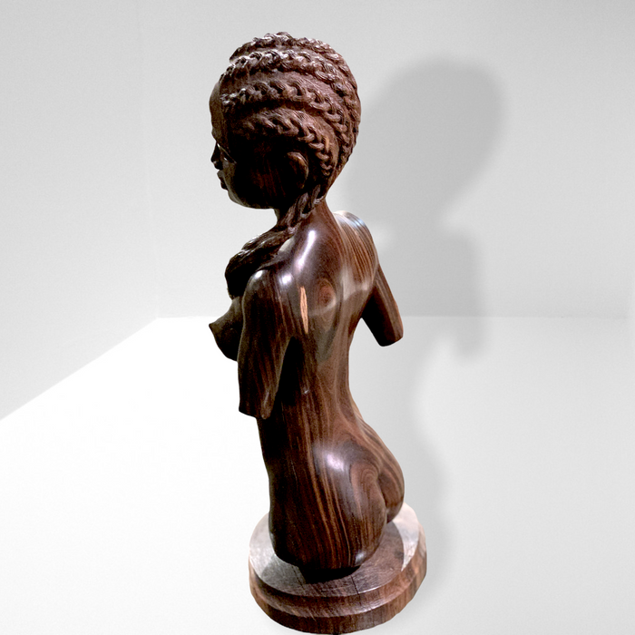 Lignumvitae Art Sculpture - Girl in Braids - Barouke - The WoodCrafters Gallery