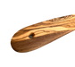 olive wood ladle handle with hole for wall display.