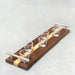 Set of 6 shot glasses on walnut and ash server stand with stainless steel handles. Handmade in North Carolina.