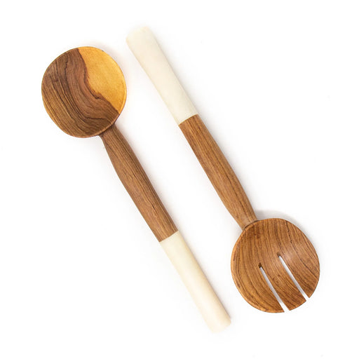 Wood Salad Servers with White Bone Handles | African Fair Trade - Barouke - The WoodCrafters Gallery
