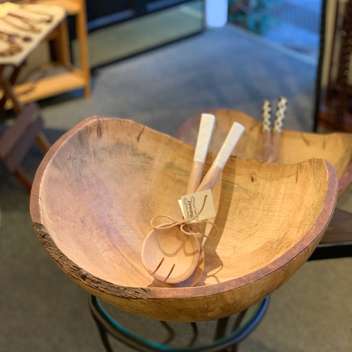 Wood Salad Servers with White Bone Handles | African Fair Trade - Barouke - The WoodCrafters Gallery