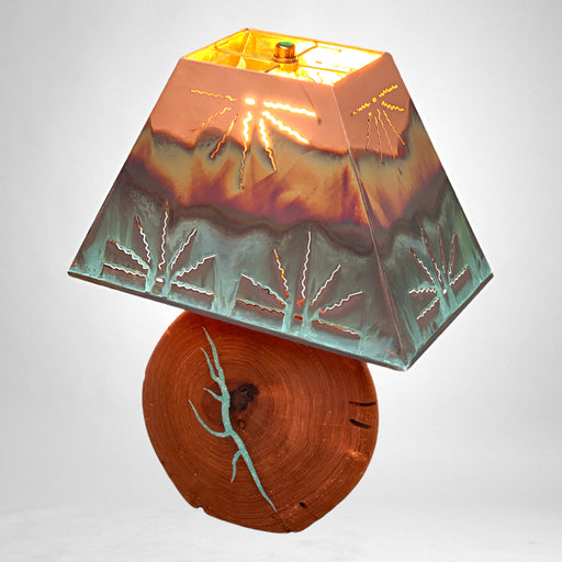 Mesquite Table Lamp with Turquoise Inlay - Copper Shade - Barouke - The WoodCrafters Gallery