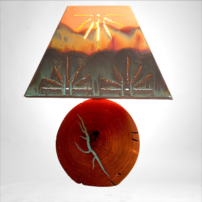 Mesquite Table Lamp with Turquoise Inlay - Copper Shade - Barouke - The WoodCrafters Gallery