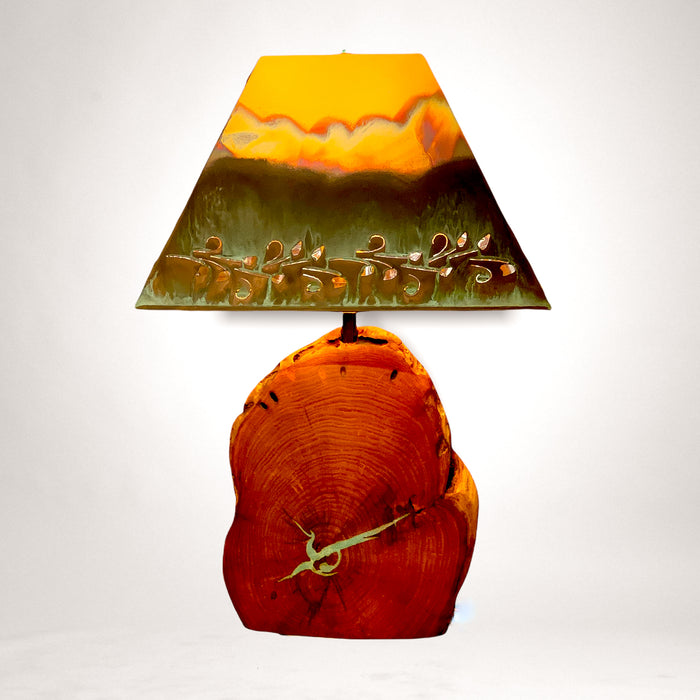 Table Lamp in Mesquite Wood with Copper Shade - Barouke - The WoodCrafters Gallery
