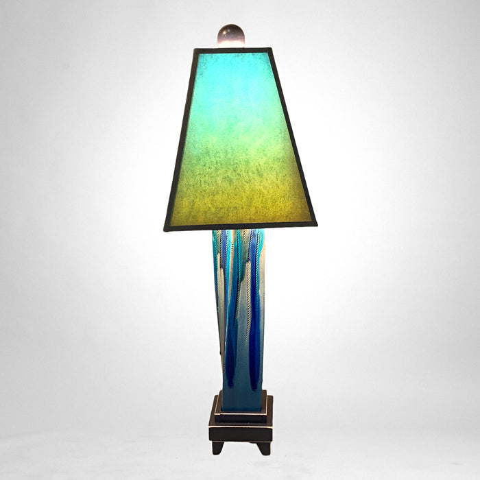 Ceramic Table Lamp on Wood - Turquoise Green