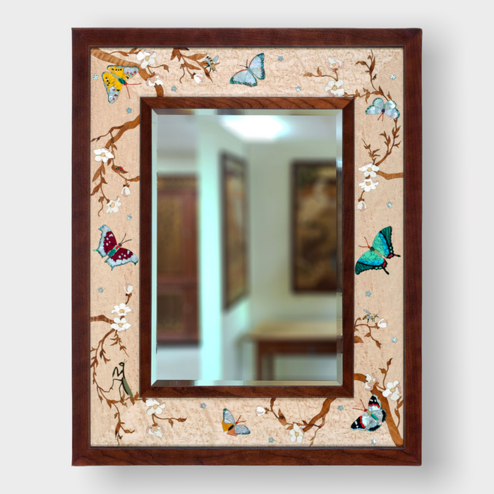 Butterfly Garden Marquetry Mirror - Wood Inlay