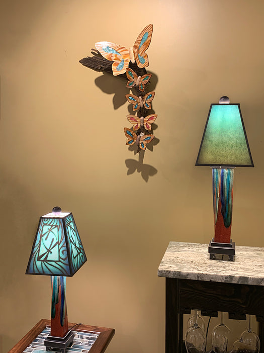 Table Lamp with handmade glass and ceramic base - turquoise shade.