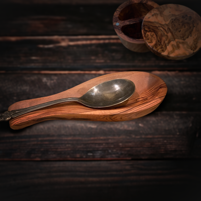 Handcrafted Olive Wood Spoon Rest and Coffee Scoop