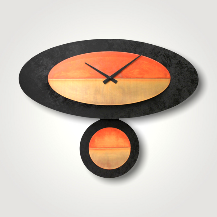 Oval Pendulum Clock - Copper on Black Wood