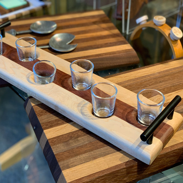 Shot Glasses for 6 | Whiskey Flight Glasses | Wood Server with Handles