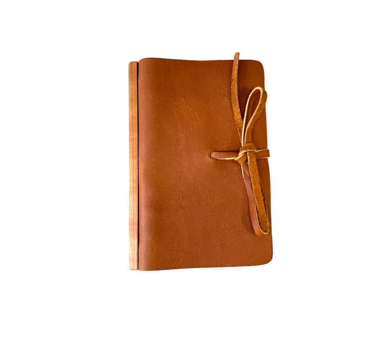 Handcrafted Full Grain Leather Journals featuring Ring Binder and Wood Accent. Elevate your note-taking game with a touch of nature, secured by a classic leather tie.
