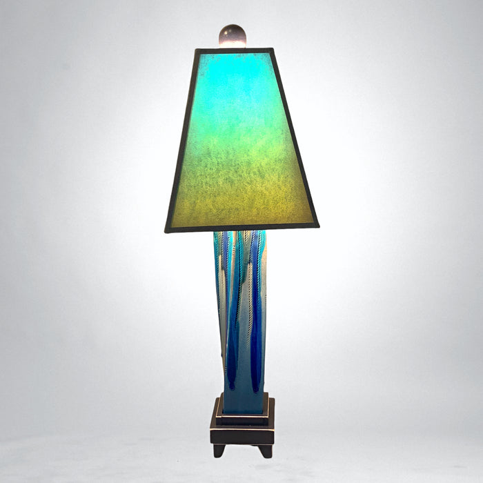 Ceramic Table Lamp on Wood -Turquoise Green Shade - Barouke - The WoodCrafters Gallery