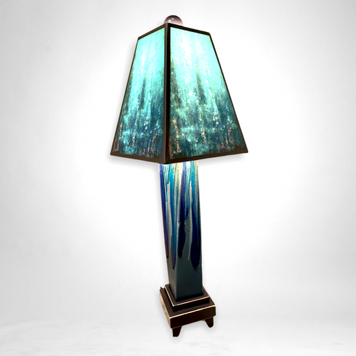 Handcrafted Ceramic and Glass Table Lamp - Black Rain Shade - Barouke - The WoodCrafters Gallery