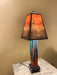 Handmade Ceramic Table Lamp with turquoise and blue base - rust orange art paper shade.