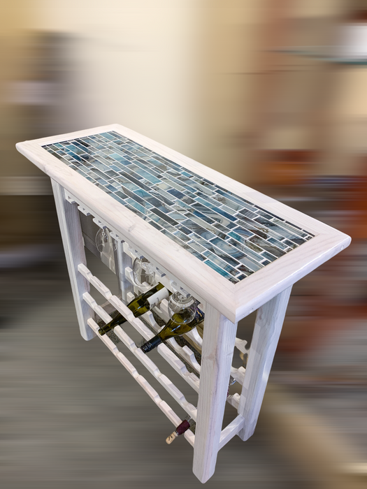 Tile-Top Wine Rack - Blue Glass Tile Table