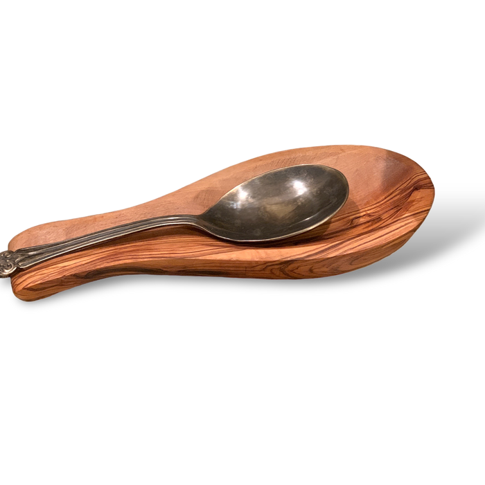Olive wood spoon rest. Available at Barouke.